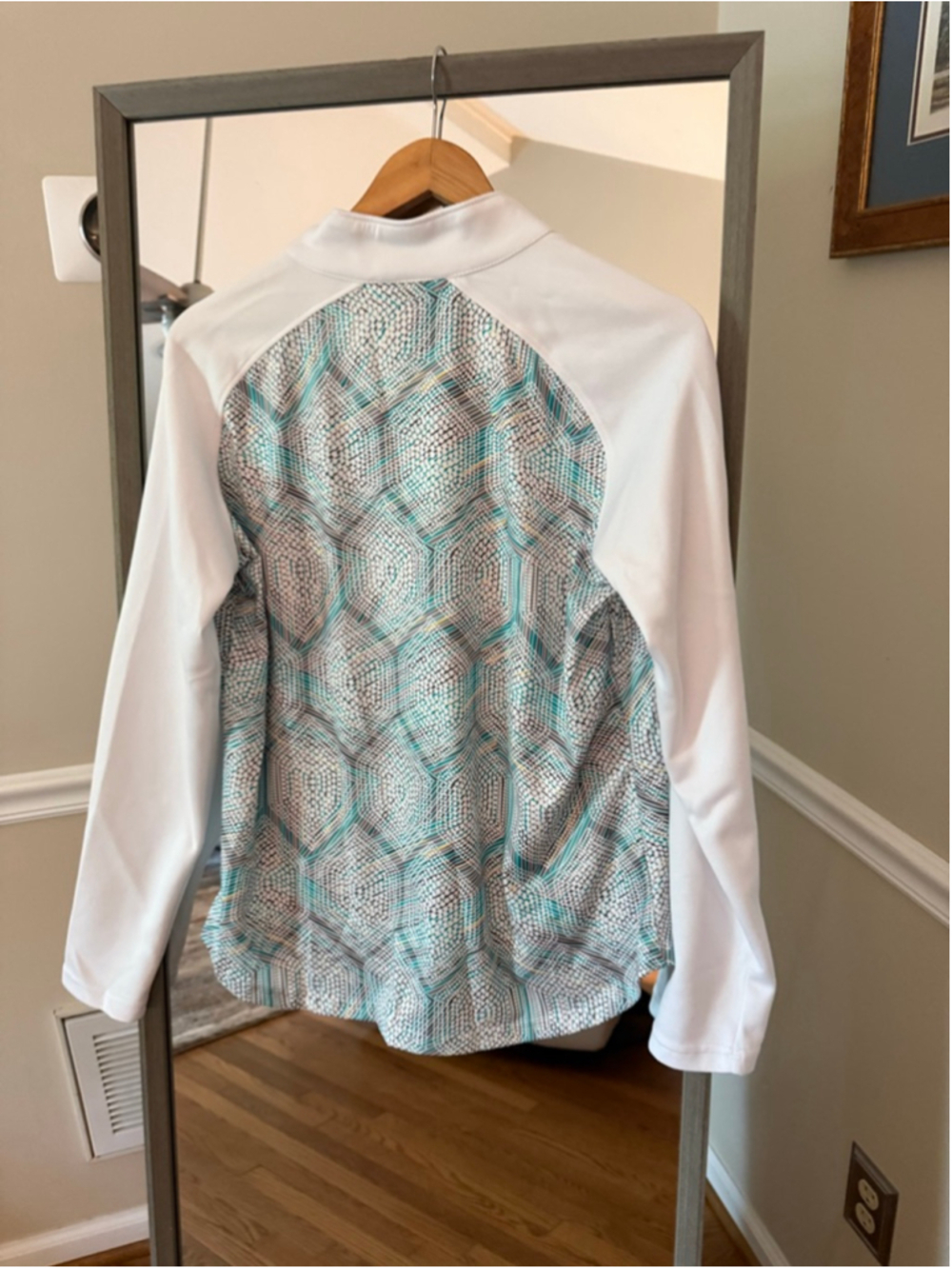 Pebble Beach Women's Long Sleeve Pullover White Teal Geometric L - Picture 5 of 5